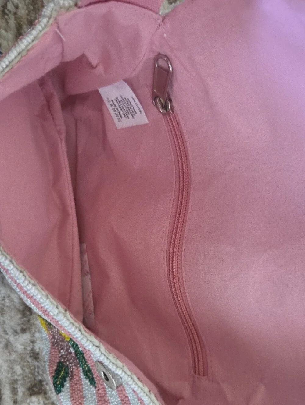 Lemon and Pink Striped Beaded Bag